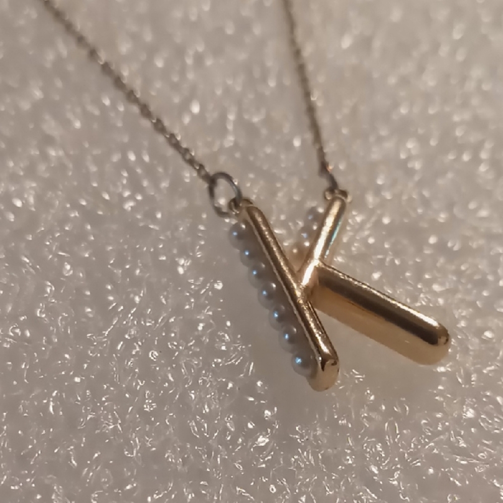 Lauren Conrad Gold Initial 'K' Necklace with Pearls. 18+2 In. Long